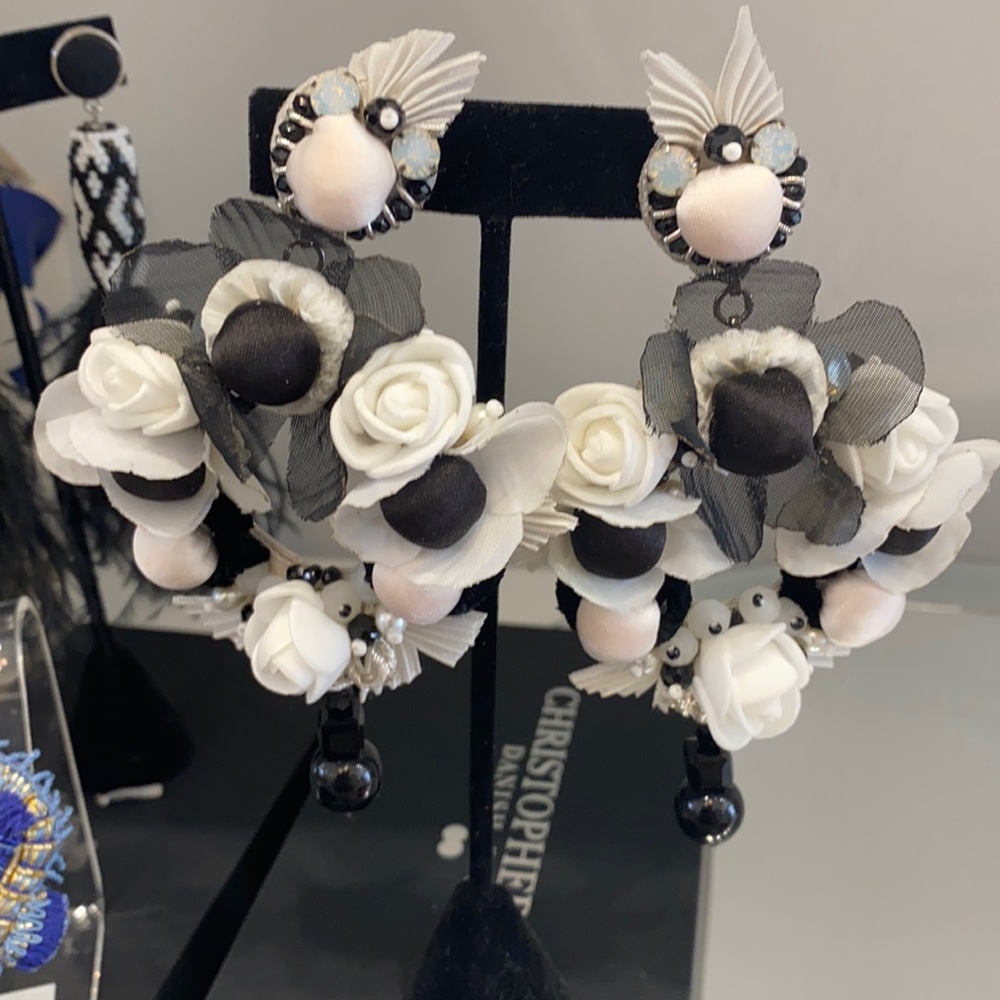 Ranjana Kahn -floral earrings. Clip. 3inches.